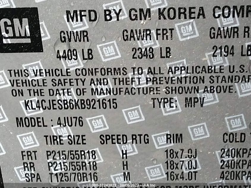 2019 BUICK ENCORE PREFERRED - KL4CJESB6KB921615