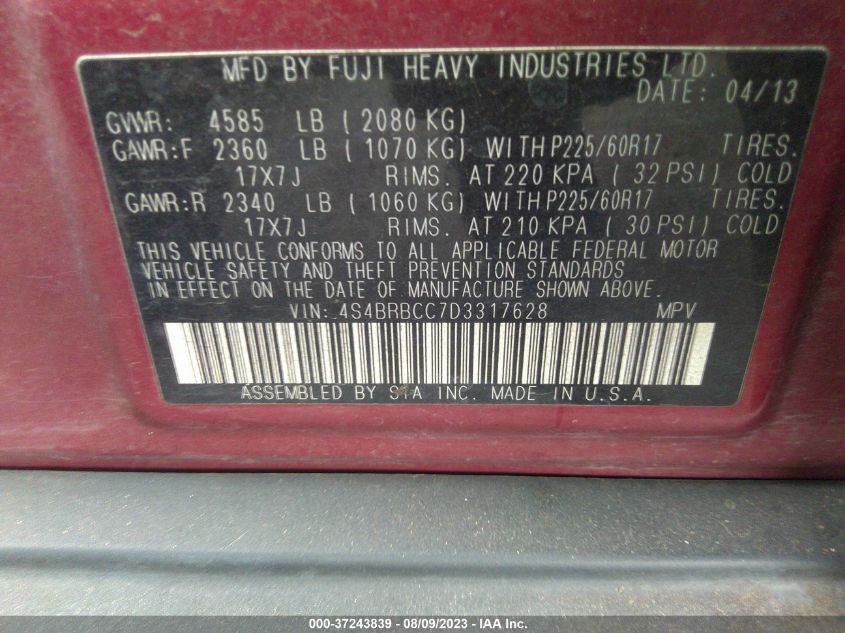 2013 SUBARU OUTBACK 2.5I PREMIUM - 4S4BRBCC7D3317628
