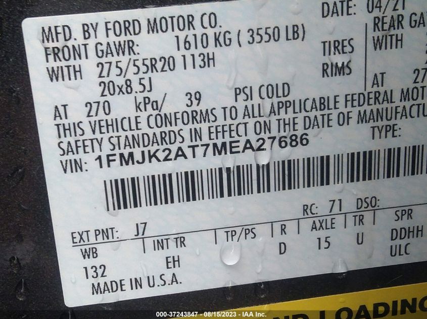 2021 FORD EXPEDITION MAX LIMITED - 1FMJK2AT7MEA27686