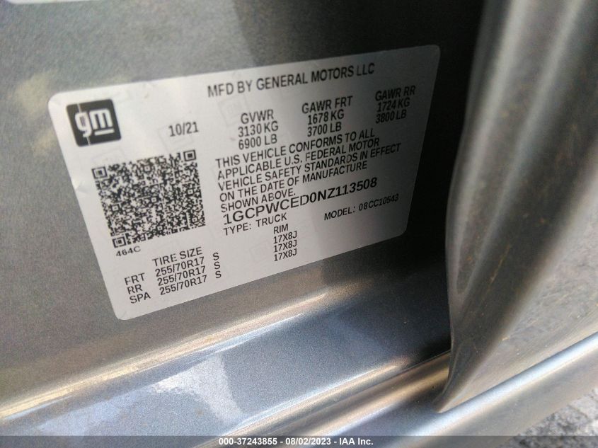 2022 CHEVROLET SILVERADO 1500 LTD LT 1GCPWCED0NZ113508