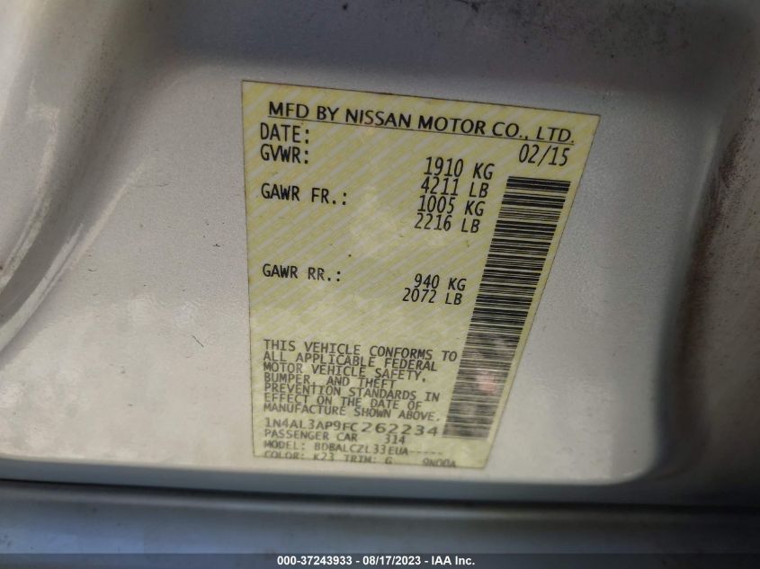 2015 NISSAN ALTIMA 2.5 - 1N4AL3AP9FC262234