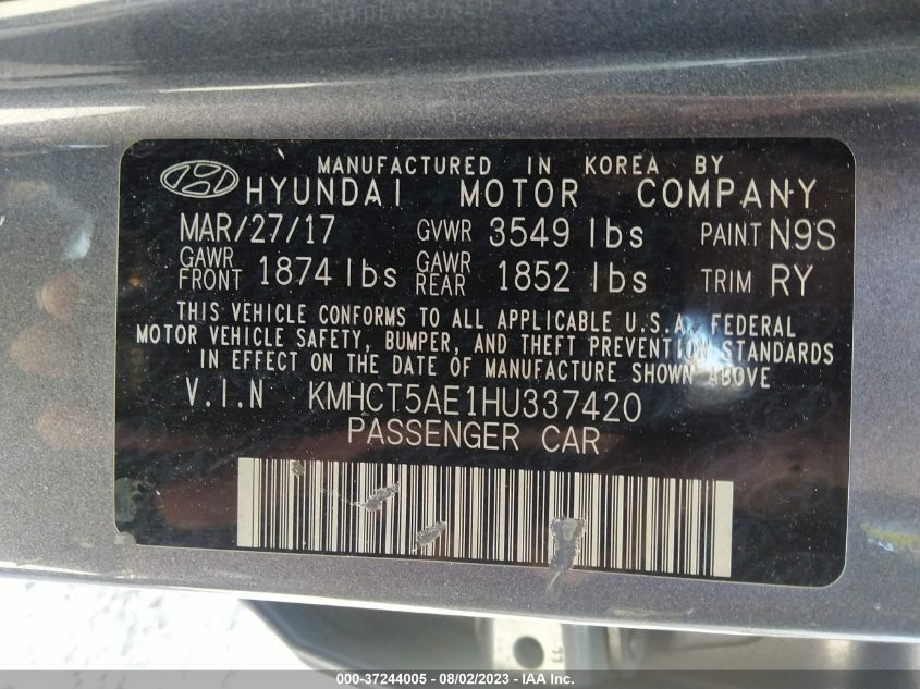 2017 HYUNDAI ACCENT SE - KMHCT5AE1HU337420