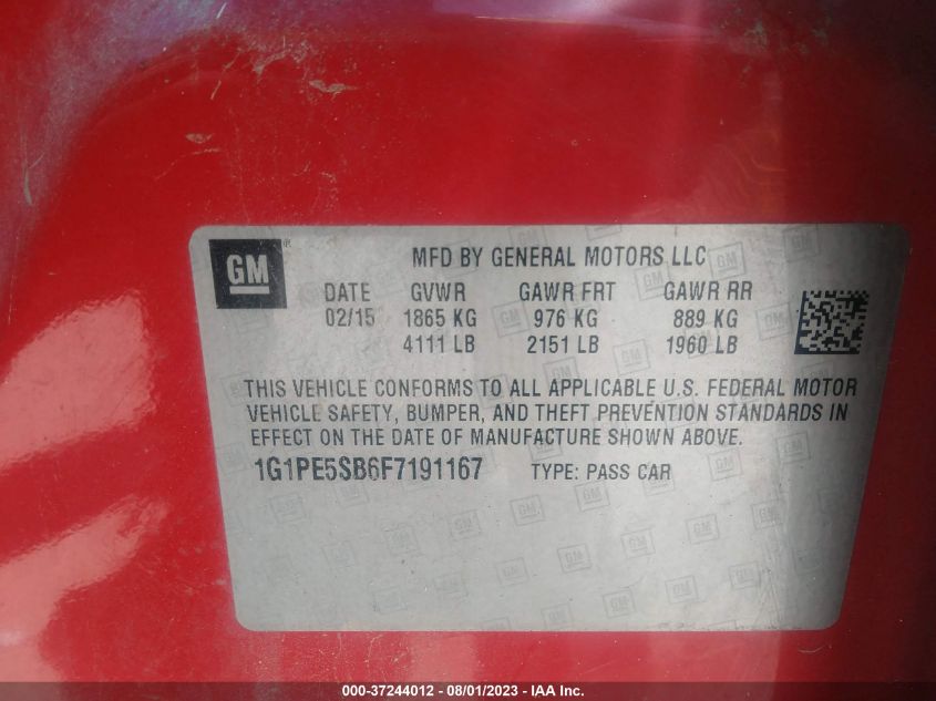 2015 CHEVROLET CRUZE LT - 1G1PE5SB6F7191167