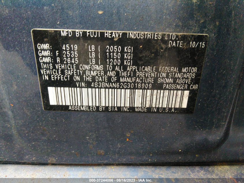 2016 SUBARU LEGACY 2.5I LIMITED - 4S3BNAN62G3018909