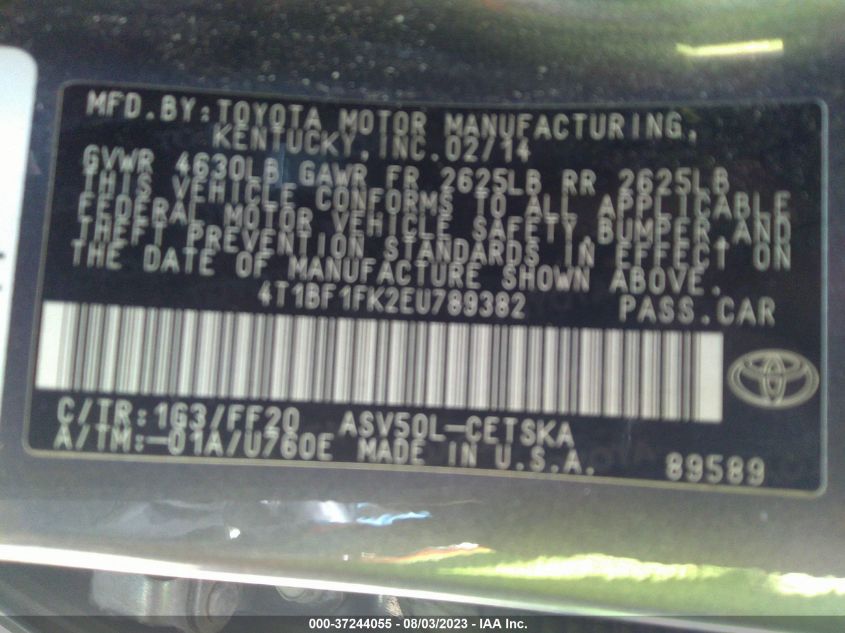 2014 TOYOTA CAMRY L/SE/LE/XLE - 4T1BF1FK2EU789382