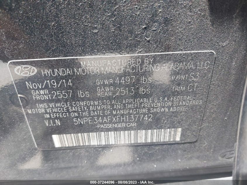 2015 HYUNDAI SONATA 2.4L LIMITED - 5NPE34AFXFH137742