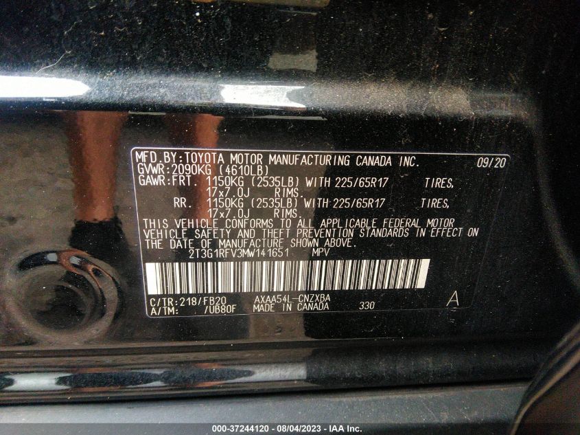 2021 TOYOTA RAV4 LE - 2T3G1RFV3MW141651