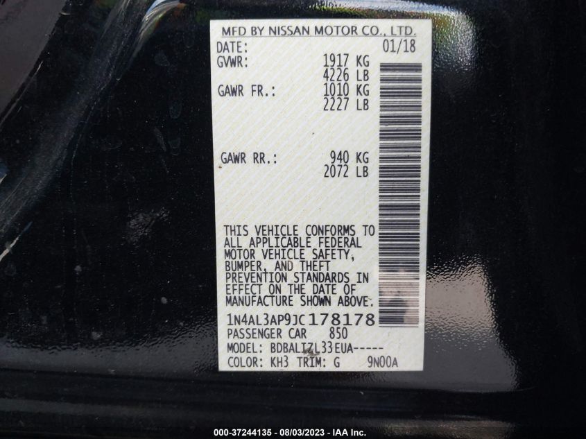 2018 NISSAN ALTIMA 2.5 SV - 1N4AL3AP9JC178178