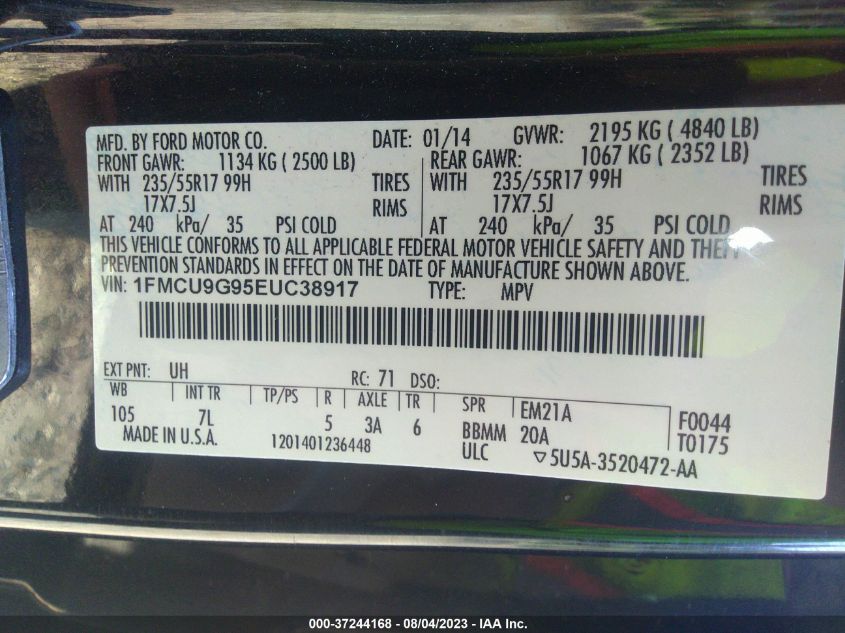 2014 FORD ESCAPE SE - 1FMCU9G95EUC38917