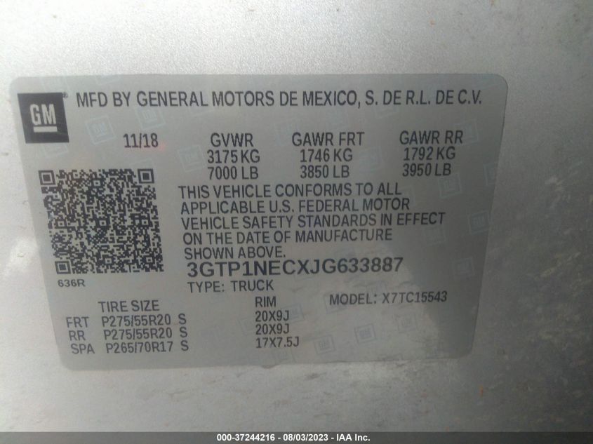 2018 GMC SIERRA 1500 SLT - 3GTP1NECXJG633887
