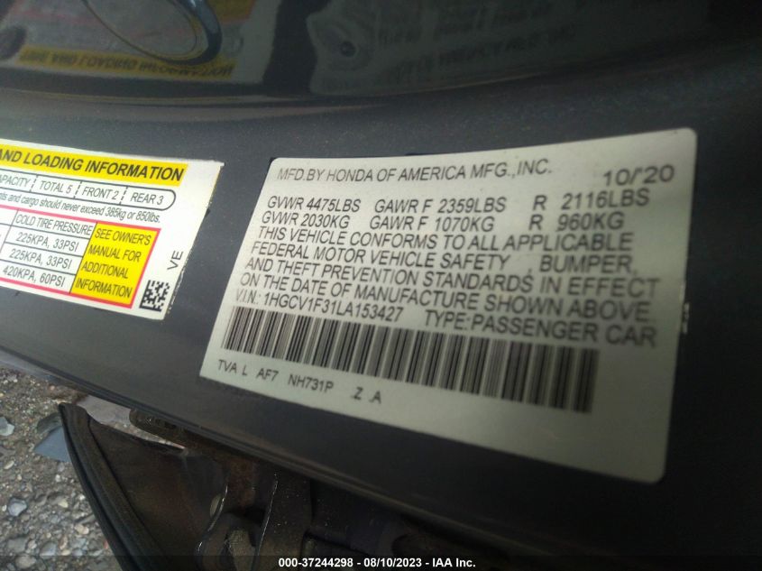2020 HONDA ACCORD SEDAN SPORT - 1HGCV1F31LA153427