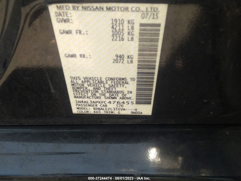2015 NISSAN ALTIMA 2.5 S - 1N4AL3APXFC476455