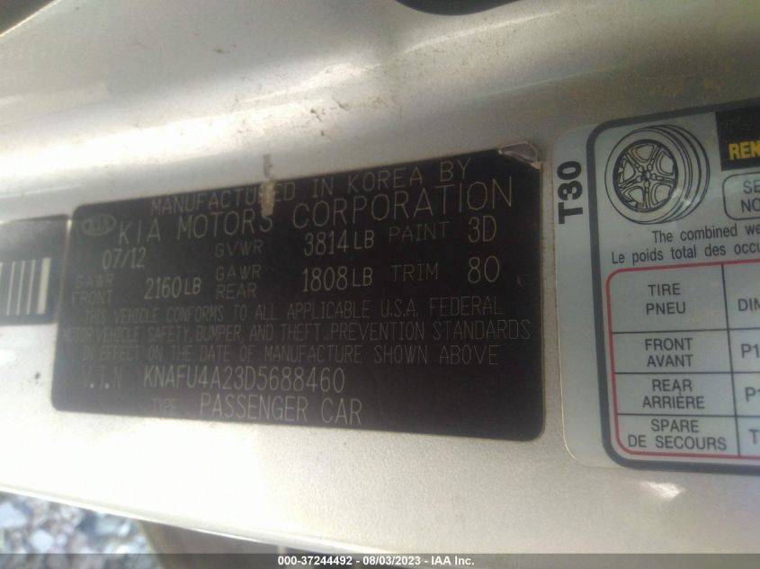 2013 KIA FORTE EX - KNAFU4A23D5688460