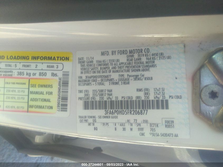 2015 FORD FUSION SE - 3FA6P0HD5FR206877