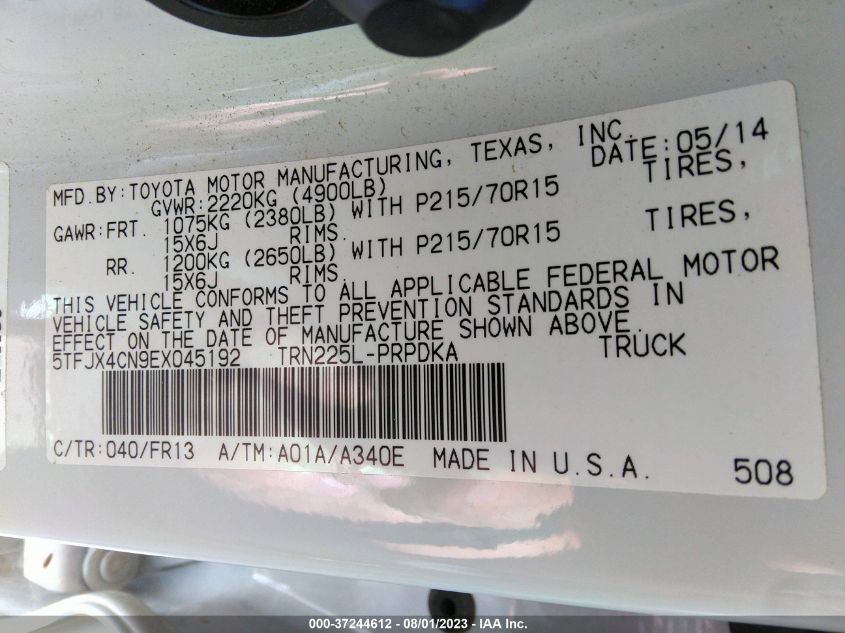 2014 TOYOTA TACOMA - 5TFJX4CN9EX045192