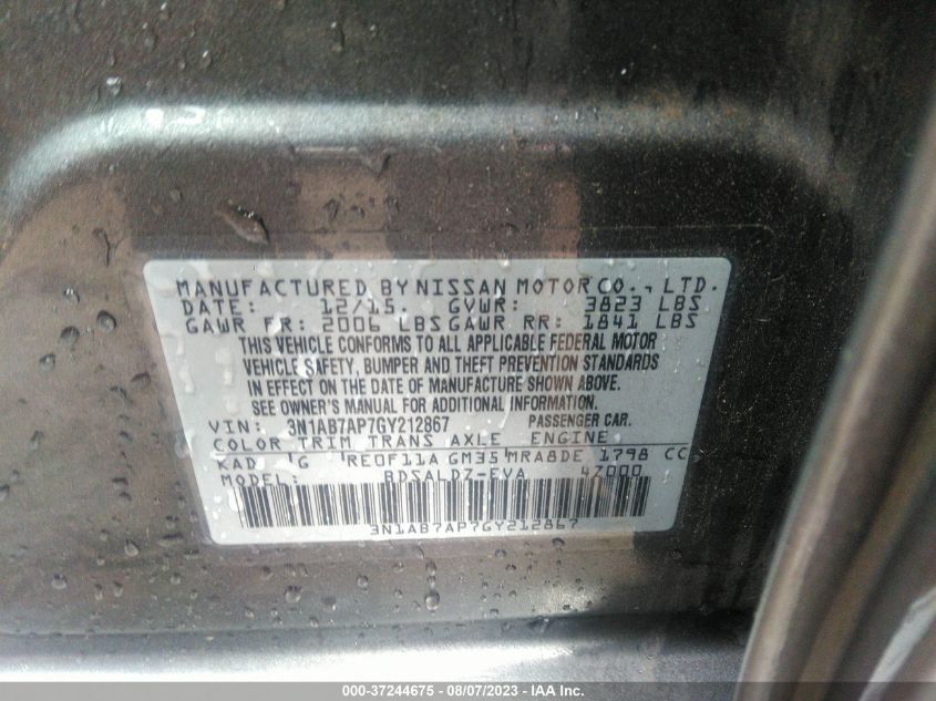 2016 NISSAN SENTRA SV - 3N1AB7AP7GY212867