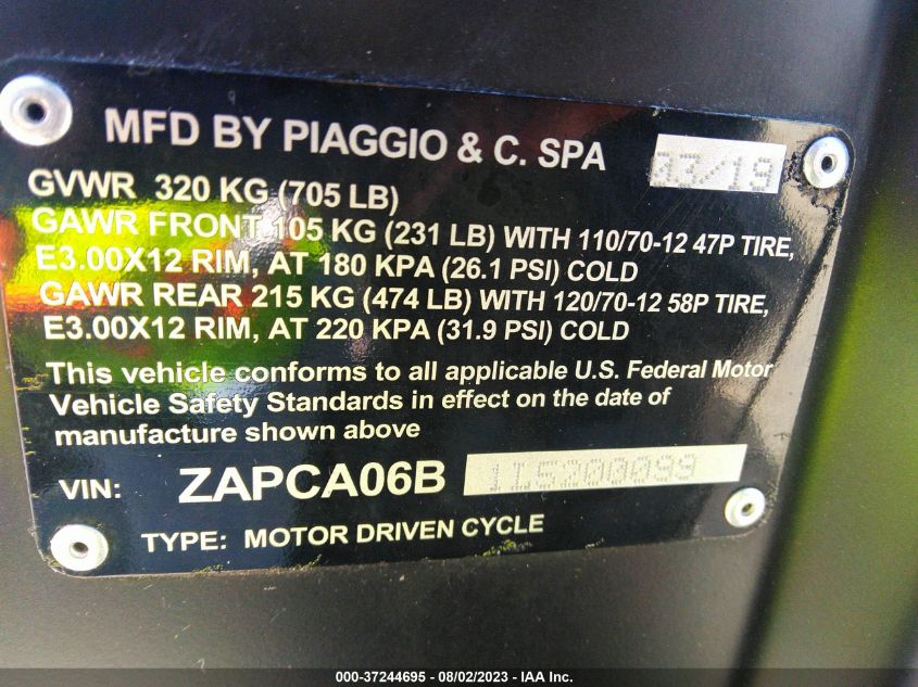 2020 VESPA SPRINT ZAPCA06B1L5200099