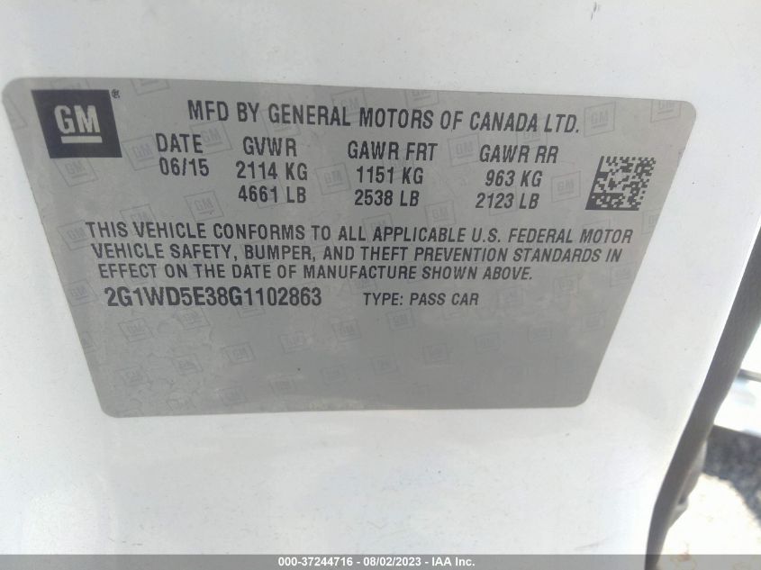 2016 CHEVROLET IMPALA LIMITED POLICE POLICE 2G1WD5E38G1102863