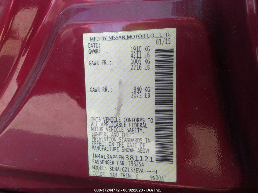 2015 NISSAN ALTIMA 2.5 S - 1N4AL3AP4FN381121