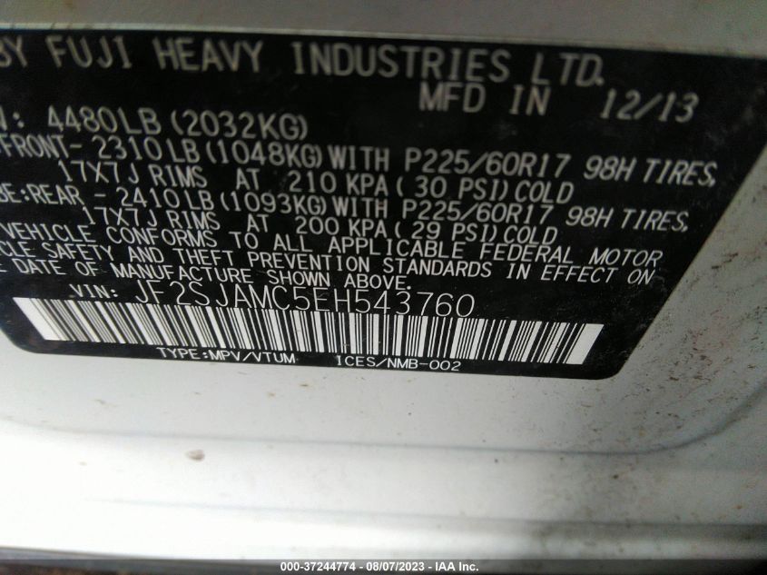 2014 SUBARU FORESTER 2.5I TOURING - JF2SJAMC5EH543760