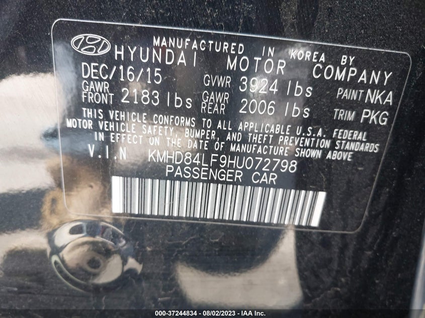 VIN KMHD84LF9HU072798 2017 HYUNDAI ELANTRA SE