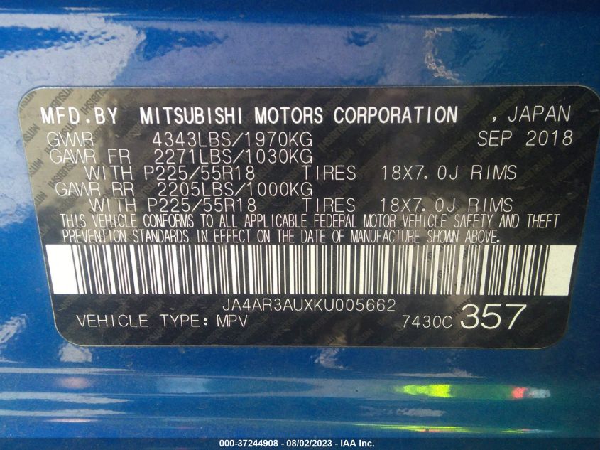 2019 MITSUBISHI OUTLANDER SPORT 2.0 - JA4AR3AUXKU005662