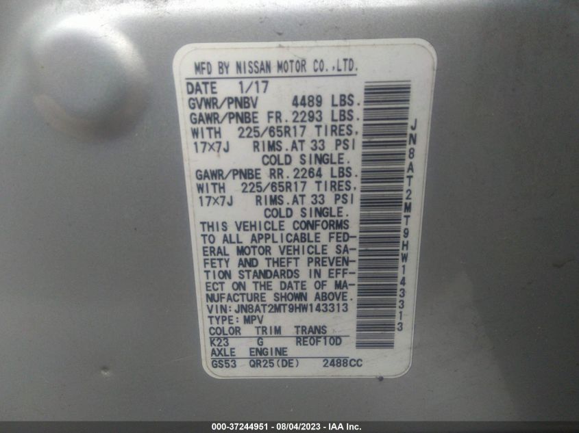 2017 NISSAN ROGUE SV - JN8AT2MT9HW143313