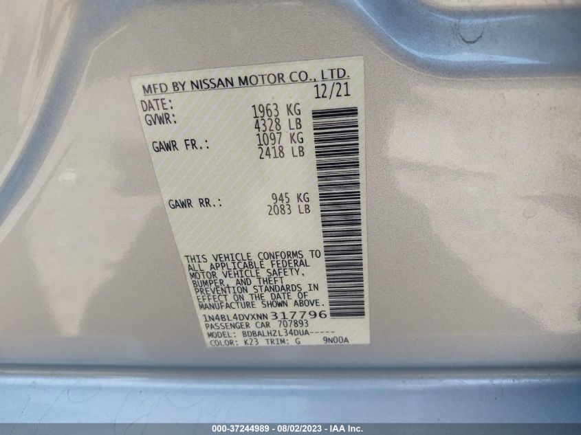 2022 NISSAN ALTIMA 2.5 SV - 1N4BL4DVXNN317796