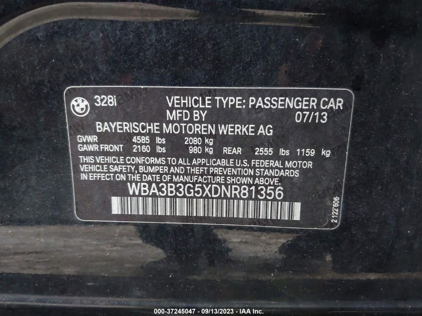 2013 BMW 3 SERIES 328I XDRIVE - WBA3B3G5XDNR81356