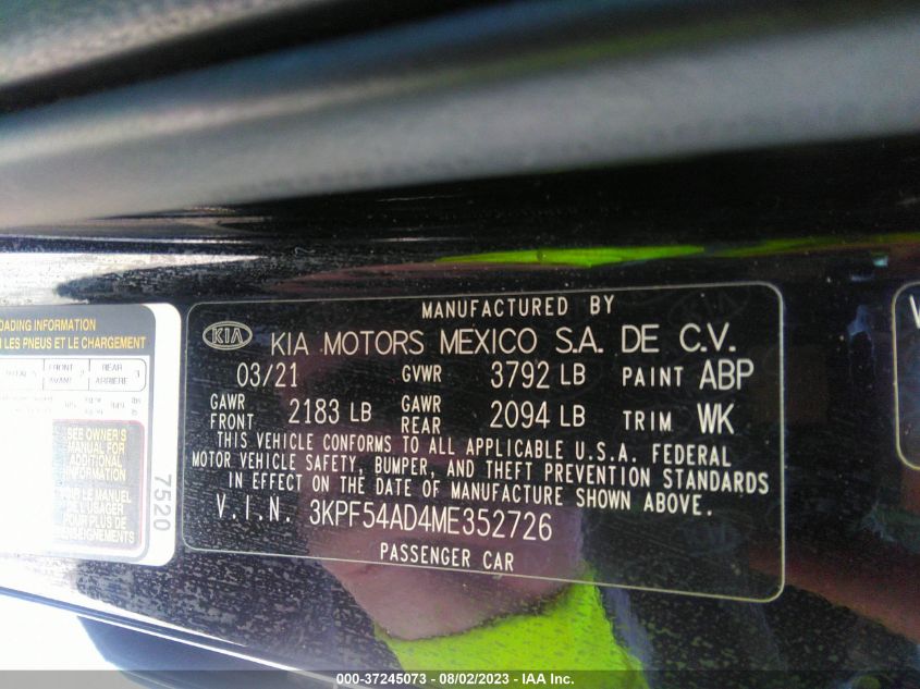 2021 KIA FORTE EX - 3KPF54AD4ME352726