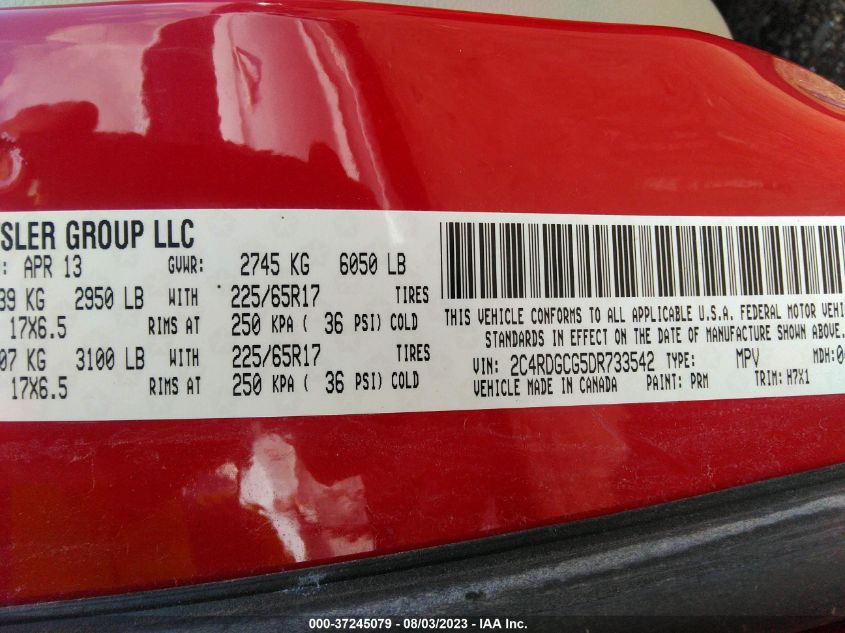 2013 DODGE GRAND CARAVAN SXT - 2C4RDGCG5DR733542