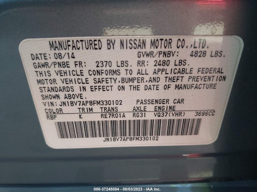 2015 INFINITI Q50 PREMIUM/SPORT - JN1BV7AP8FM330102