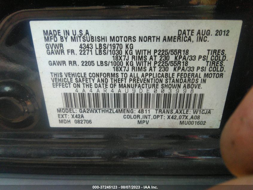 2013 MITSUBISHI OUTLANDER SPORT SE - 4A4AR4AU9DE003998