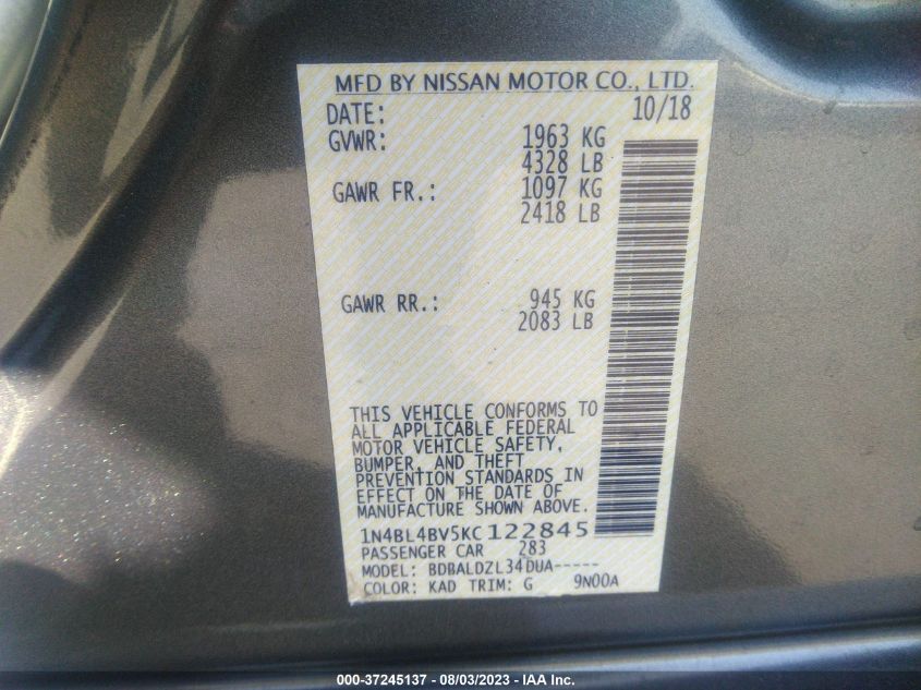 2019 NISSAN ALTIMA 2.5 S - 1N4BL4BV5KC122845