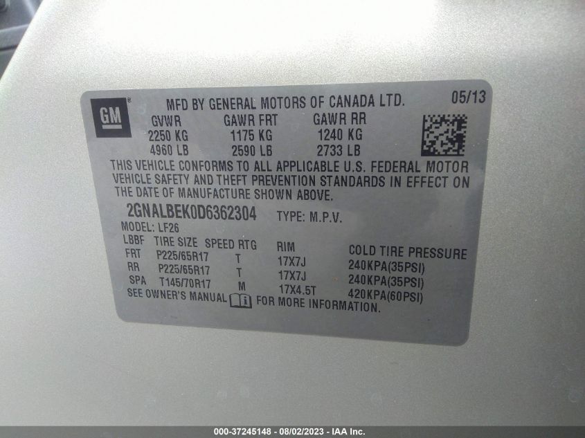 2013 CHEVROLET EQUINOX LS - 2GNALBEK0D6362304