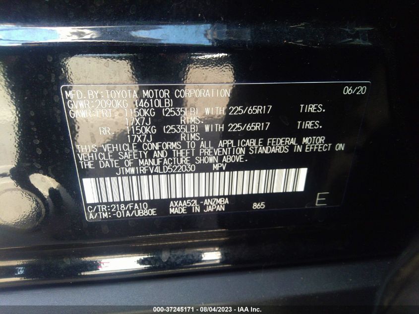 2020 TOYOTA RAV4 XLE - JTMW1RFV4LD522030