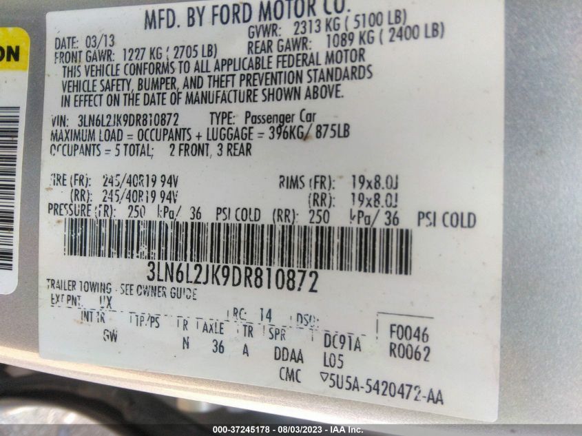 2013 LINCOLN MKZ - 3LN6L2JK9DR810872