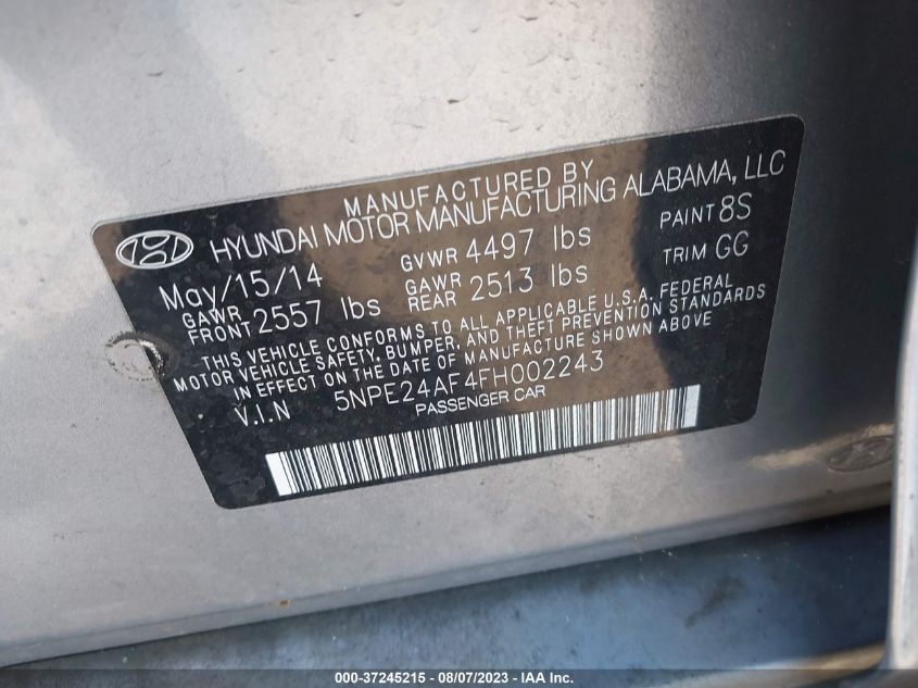 2015 HYUNDAI SONATA 2.4L SE - 5NPE24AF4FH002243