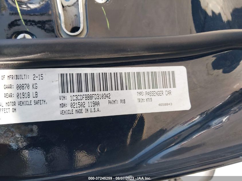 2015 DODGE DART SXT - 1C3CDFBB8FD310342