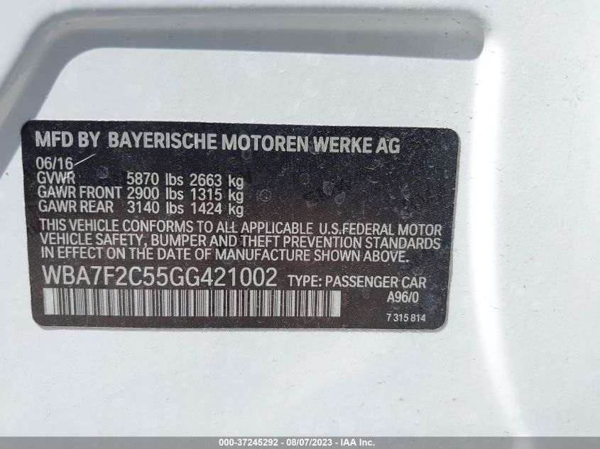 2016 BMW 7 SERIES 750I XDRIVE - WBA7F2C55GG421002