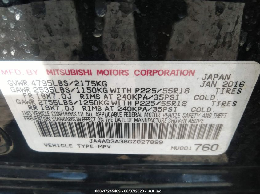 2016 MITSUBISHI OUTLANDER SE/SEL - JA4AD3A38GZ027899