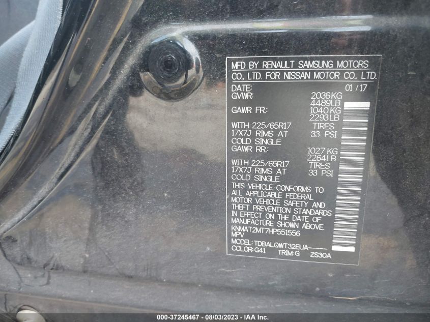 2017 NISSAN ROGUE SV - KNMAT2MT7HP551556