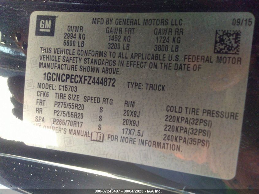 2015 CHEVROLET SILVERADO 1500 WORK TRUCK - 1GCNCPECXFZ444872