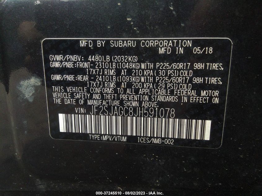 2018 SUBARU FORESTER PREMIUM - JF2SJAGC8JH591078