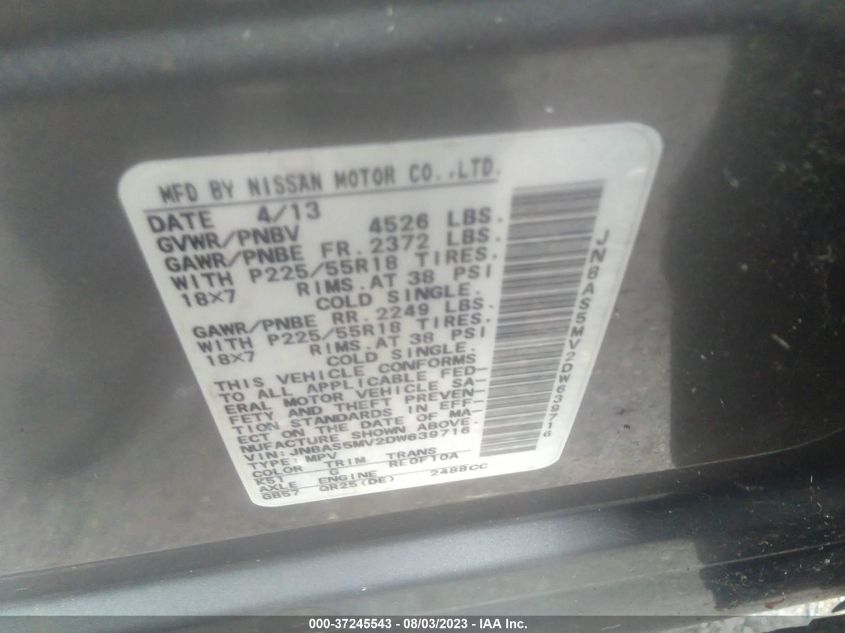 2013 NISSAN ROGUE SL - JN8AS5MV2DW639716