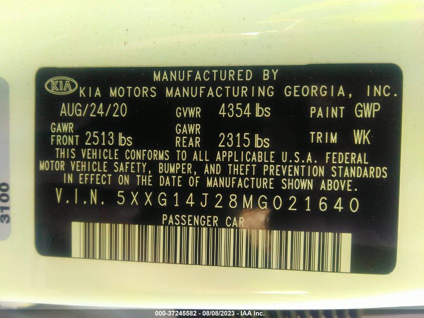 2021 KIA K5 LXS - 5XXG14J28MG021640