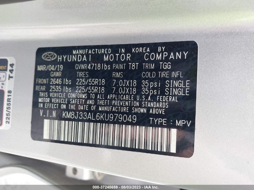 2019 HYUNDAI TUCSON LIMITED/SEL/SPORT/ULTIMAT - KM8J33AL6KU979049