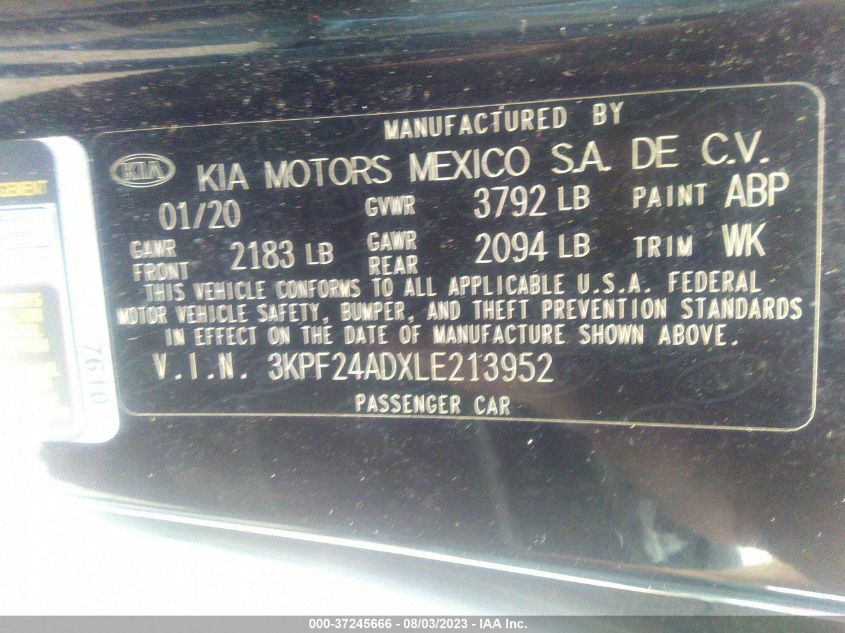 2020 KIA FORTE LXS - 3KPF24ADXLE213952