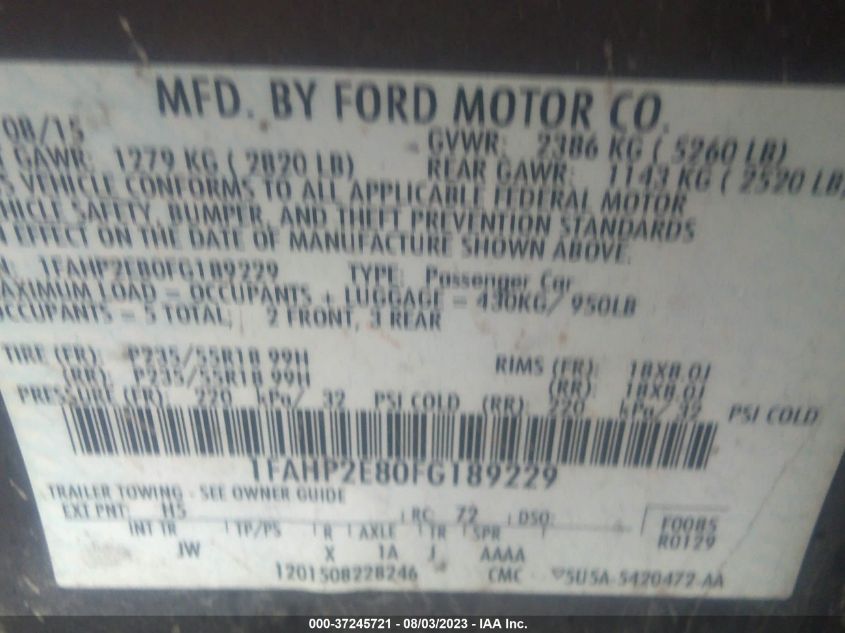2015 FORD TAURUS SEL - 1FAHP2E80FG189229