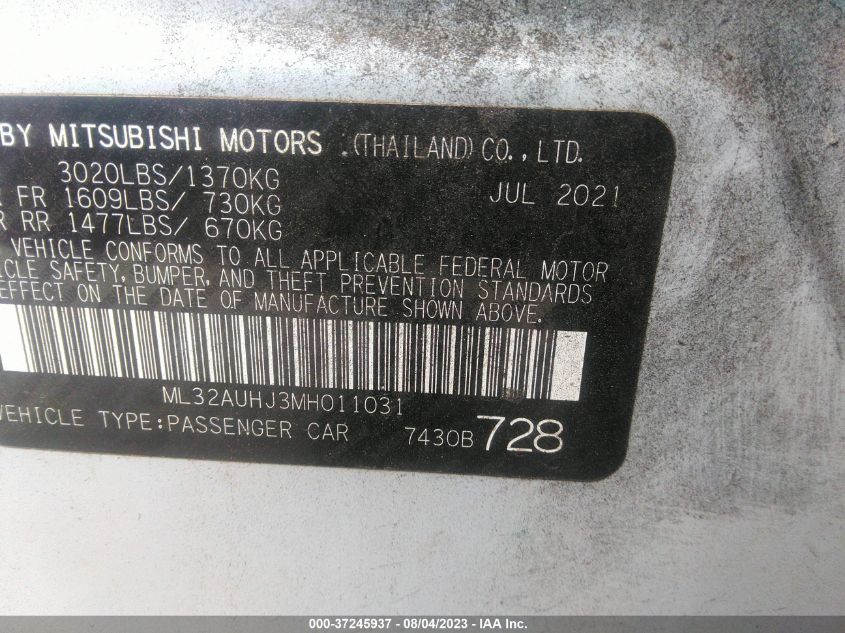 2021 MITSUBISHI MIRAGE ES/LE/CARBONITE EDITION - ML32AUHJ3MH011031